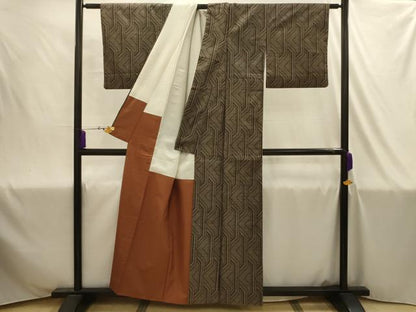 平和屋着物■本場大島紬　7マルキ　幾何学文様　正絹　逸品　AABJ1932sx