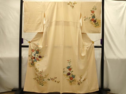 平和屋着物■訪問着　刺繍　草花文　金糸　金彩　正絹　逸品　AABJ1933sx
