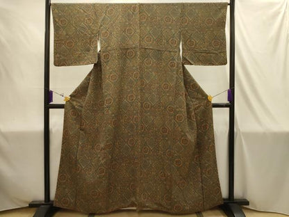 平和屋着物■上質な小紋　更紗花菱文　正絹　逸品　AABJ1937sx