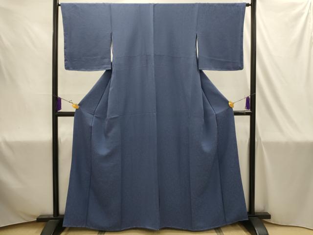 平和屋着物■上質な色無地　霞地紋　青褐色　正絹　逸品　AABJ1940sx