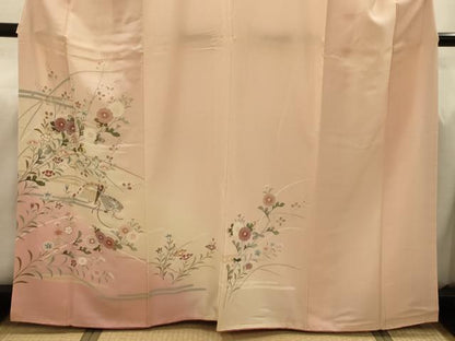 平和屋着物■訪問着　友禅　檜扇花文　暈し染め　正絹　逸品　AABJ1947sx