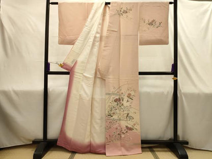 平和屋着物■訪問着　友禅　檜扇花文　暈し染め　正絹　逸品　AABJ1947sx