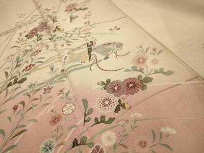 平和屋着物■訪問着　友禅　檜扇花文　暈し染め　正絹　逸品　AABJ1947sx