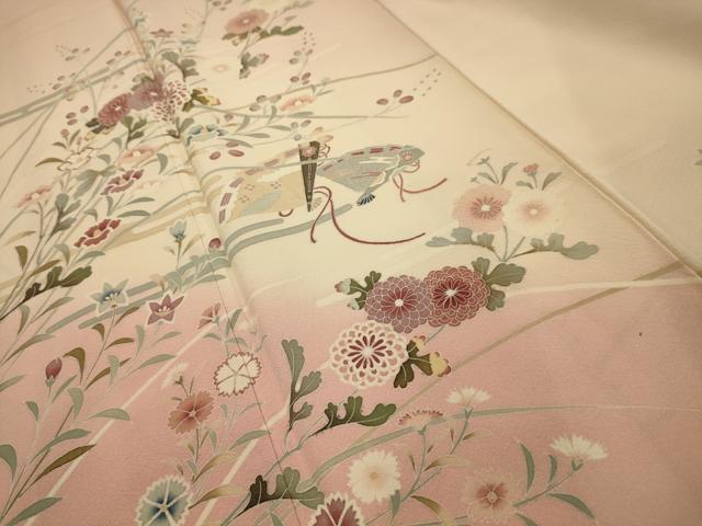 平和屋着物■訪問着　友禅　檜扇花文　暈し染め　正絹　逸品　AABJ1947sx