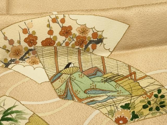 平和屋着物■訪問着　手描き　地紙重ね人物風景文　金彩　正絹　逸品　AABJ1959sx