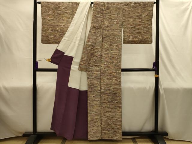 平和屋着物■上質な小紋　渡り橋風景文　正絹　逸品　AABJ1963sx
