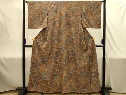 平和屋着物■上質な小紋　更紗花文　暈し染め　鬼しぼ縮緬　正絹　逸品　AABJ1967sx