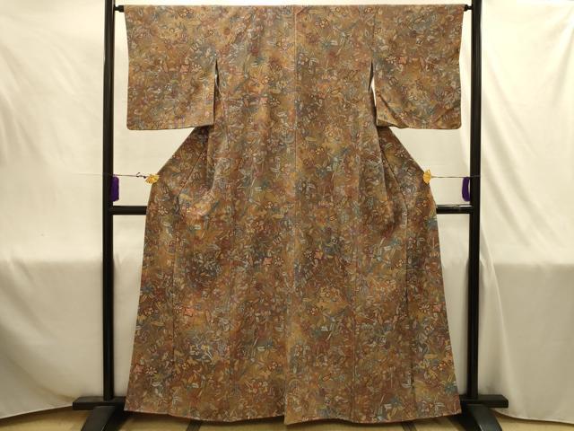 平和屋着物■上質な小紋　更紗花文　暈し染め　鬼しぼ縮緬　正絹　逸品　AABJ1967sx