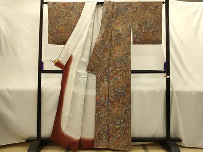 平和屋着物■上質な小紋　更紗花文　暈し染め　鬼しぼ縮緬　正絹　逸品　AABJ1967sx