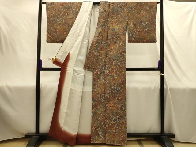 平和屋着物■上質な小紋　更紗花文　暈し染め　鬼しぼ縮緬　正絹　逸品　AABJ1967sx