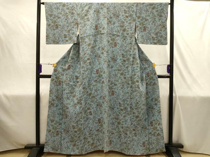 平和屋着物■上質な小紋　更紗花文　鬼しぼ縮緬　正絹　逸品　AABJ1974sx