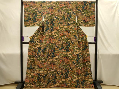 平和屋着物■上質な小紋　御所車花鳥文　正絹　逸品　AABJ1978sx