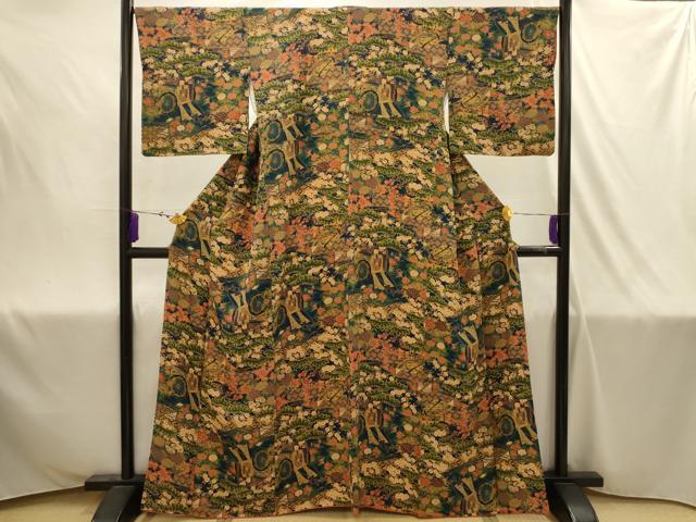 平和屋着物■上質な小紋　御所車花鳥文　正絹　逸品　AABJ1978sx