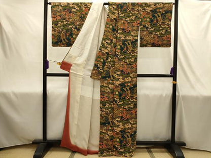平和屋着物■上質な小紋　御所車花鳥文　正絹　逸品　AABJ1978sx