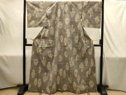 平和屋着物■小千谷紬　陶器文　正絹　逸品　AABJ1979sx