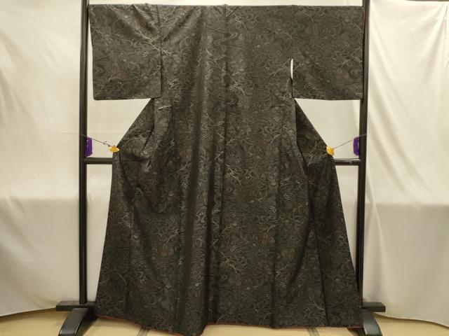 平和屋着物■本場大島紬　流水花文　黒地　正絹　逸品　AABJ1980sx