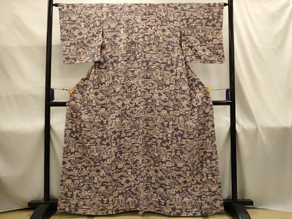 平和屋着物■上質な小紋　風景文　お召ちりめん　正絹　逸品　AABJ1984sx