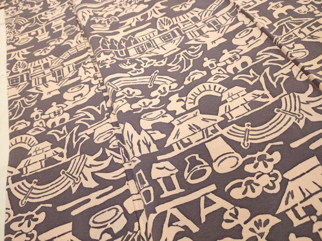 平和屋着物■上質な小紋　風景文　お召ちりめん　正絹　逸品　AABJ1984sx