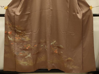 平和屋着物■色留訪問着　刺繍　飛鶴風景文　暈し染め　金糸　金彩　正絹　逸品　AABJ1985sx