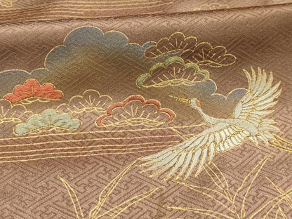平和屋着物■色留訪問着　刺繍　飛鶴風景文　暈し染め　金糸　金彩　正絹　逸品　AABJ1985sx