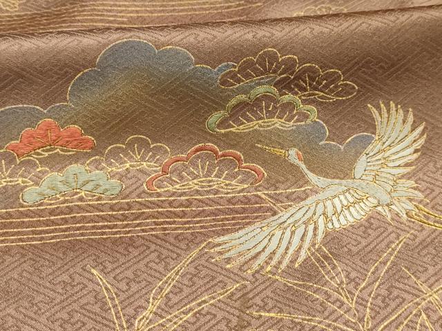 平和屋着物■色留訪問着　刺繍　飛鶴風景文　暈し染め　金糸　金彩　正絹　逸品　AABJ1985sx
