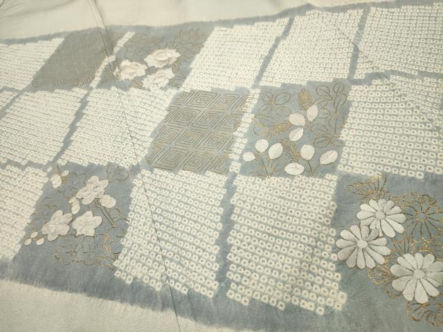 平和屋着物■豪華色留袖　絞り　刺繍　草花文　金彩　正絹　逸品　AABJ1988sx