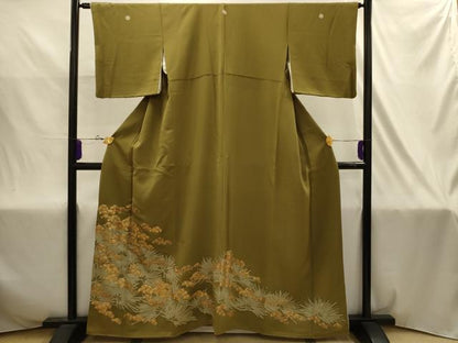 平和屋着物■豪華色留袖　刺繍　松　金糸　金彩　正絹　逸品　AABJ1991sx