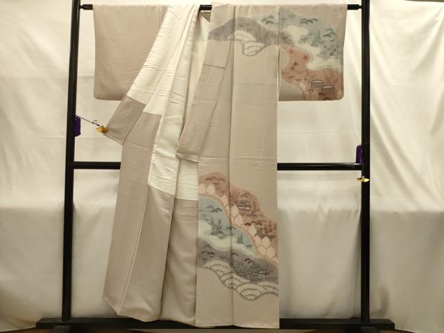 平和屋着物■訪問着　手描き　絞り　風景文　正絹　逸品　AABJ1992sx