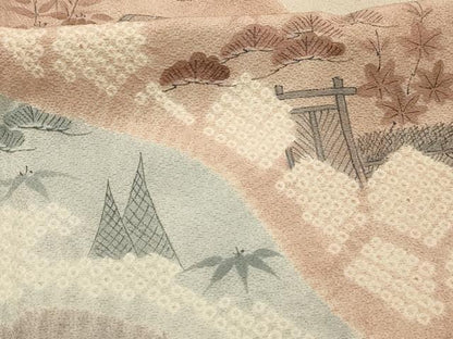 平和屋着物■訪問着　手描き　絞り　風景文　正絹　逸品　AABJ1992sx