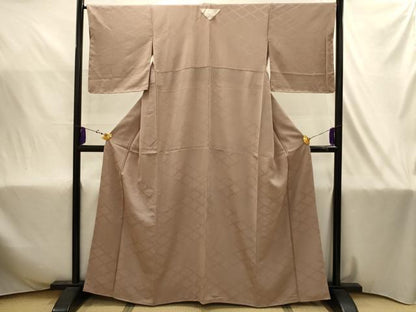 平和屋着物■上質な色無地　雲取菱地紋　白茶色　正絹　逸品　未使用　AABJ1999sx
