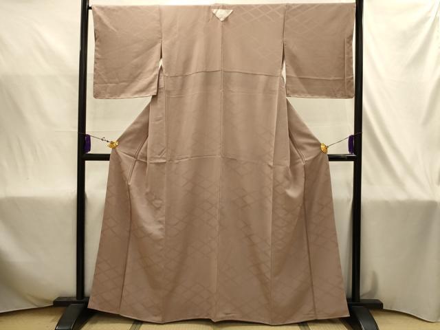 平和屋着物■上質な色無地　雲取菱地紋　白茶色　正絹　逸品　未使用　AABJ1999sx