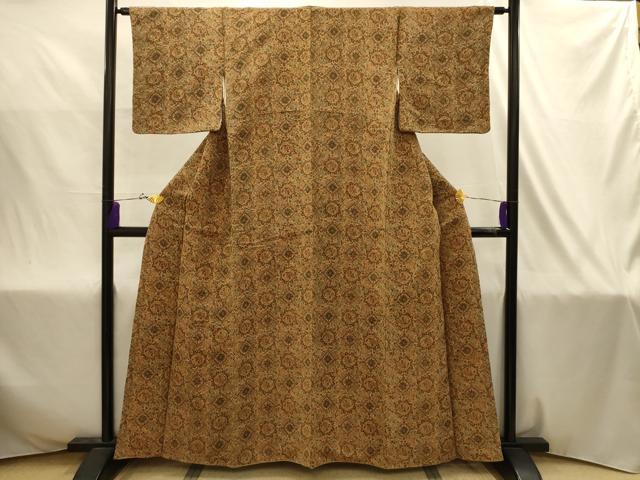 平和屋着物■上質な小紋　鳳凰更紗花丸文　鬼しぼ縮緬　正絹　逸品　AABJ2006sx
