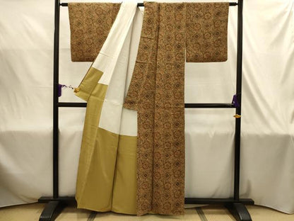 平和屋着物■上質な小紋　鳳凰更紗花丸文　鬼しぼ縮緬　正絹　逸品　AABJ2006sx