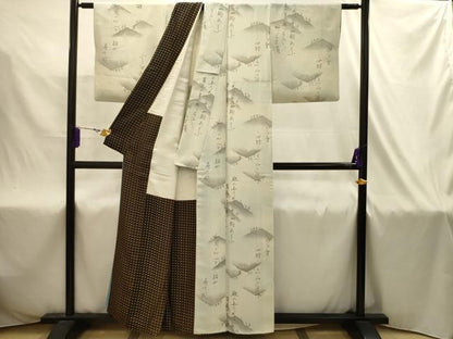 平和屋着物■上質な小紋　手描き　文字文　暈し染め　正絹　逸品　AABJ2018sx