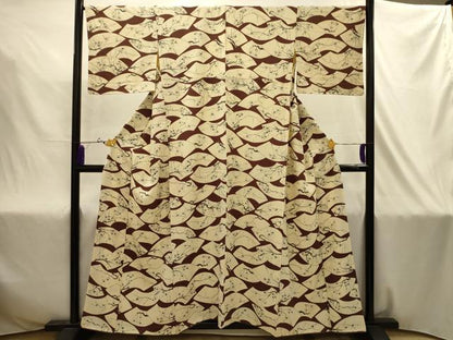 平和屋着物■上質な小紋　手描き　地紙重ね枝花文　金彩　正絹　逸品　AABJ2025sx