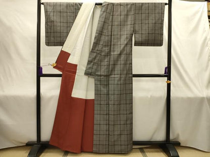 平和屋着物■本場縞大島紬　格子　正絹　逸品　AABJ2036sx