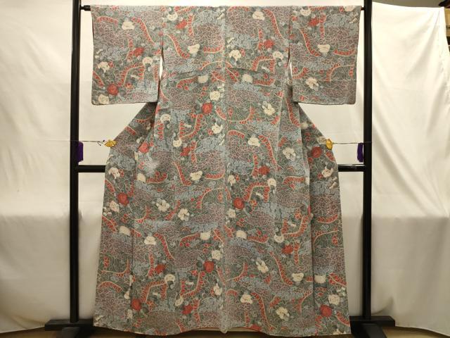 平和屋着物■上質な小紋　辻が花　鬼しぼ縮緬　正絹　逸品　AABJ2046sx