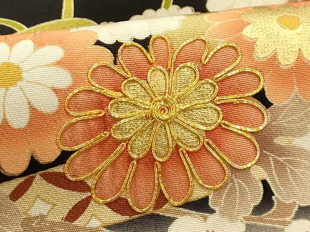 平和屋着物■豪華黒留袖　駒刺繍　束ね熨斗花車文　暈し染め　金彩　正絹　逸品　AABJ2057sx
