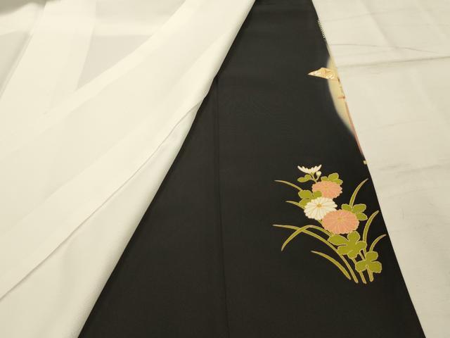平和屋着物■豪華黒留袖　駒刺繍　束ね熨斗花車文　暈し染め　金彩　正絹　逸品　AABJ2057sx