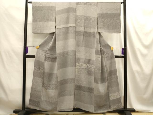 平和屋着物■江戸小紋　横段吉祥文　鬼しぼ縮緬　正絹　逸品　AABJ2058sx