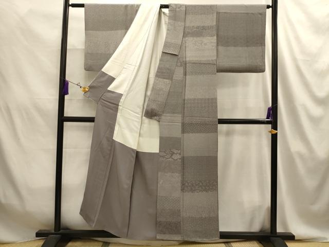 平和屋着物■江戸小紋　横段吉祥文　鬼しぼ縮緬　正絹　逸品　AABJ2058sx