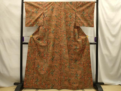平和屋着物■上質な小紋　紬地　裂取花文　正絹　逸品　AABJ2063sx