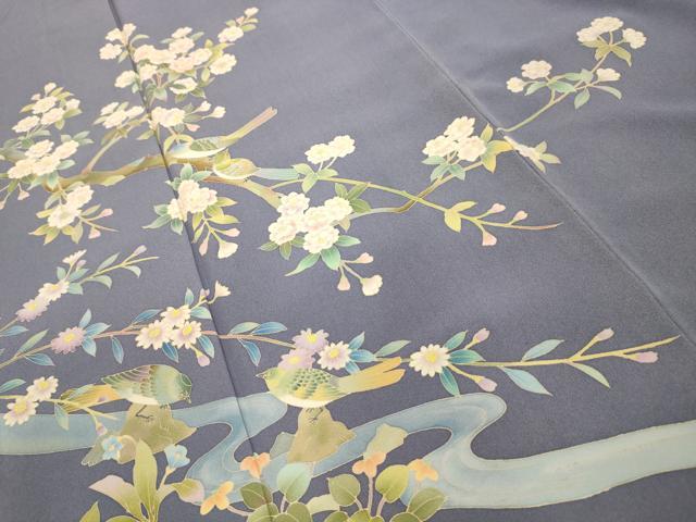 平和屋着物■友禅作家　北川聖水　訪問着　花鳥文　正絹　逸品　AABJ2069sx