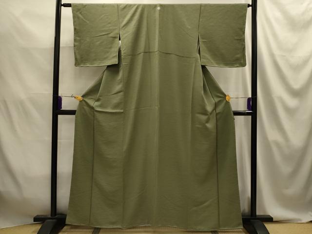 平和屋着物■上質な色無地　紋意匠　海松色　正絹　逸品　AABJ2073sx