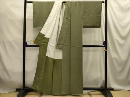 平和屋着物■上質な色無地　紋意匠　海松色　正絹　逸品　AABJ2073sx