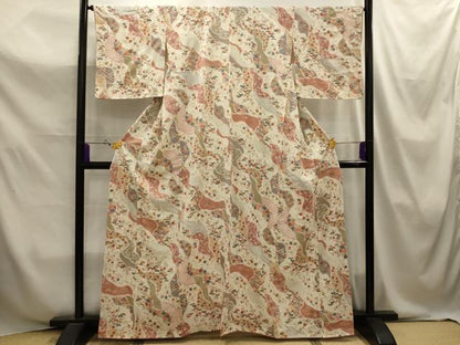 平和屋着物■上質な小紋　松竹梅道長吉祥花文　金彩　正絹　逸品　AABJ2112sx