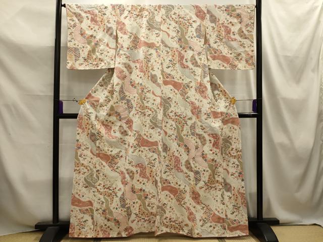 平和屋着物■上質な小紋　松竹梅道長吉祥花文　金彩　正絹　逸品　AABJ2112sx