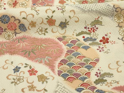 平和屋着物■上質な小紋　松竹梅道長吉祥花文　金彩　正絹　逸品　AABJ2112sx