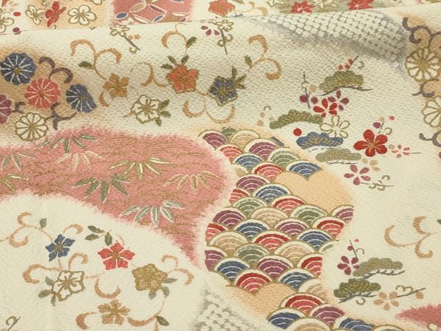 平和屋着物■上質な小紋　松竹梅道長吉祥花文　金彩　正絹　逸品　AABJ2112sx