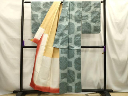 平和屋着物■本場大島紬　7マルキ　幾何学花文　正絹　逸品　AABJ2120sx